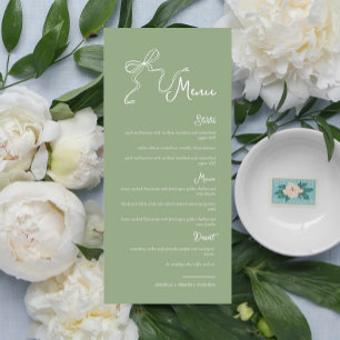 Whimsical Hand getrokken Bow Sage Groene Bruiloft  Menu