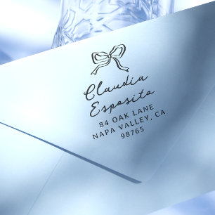 Whimsical Hand getrokken Bow & Script Naam Adres Zelfinktende Stempel