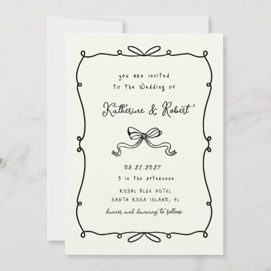 Whimsical Hand getrokken Bows Budget Huwelijk Kaart (Voorkant)