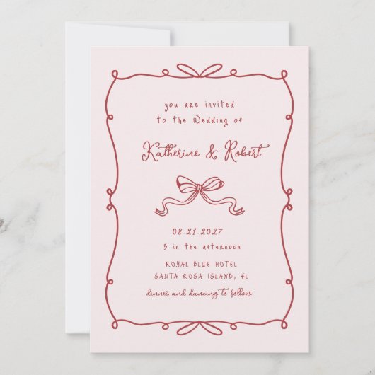 Whimsical Hand getrokken Bows Budget Huwelijk Kaart (Voorkant)