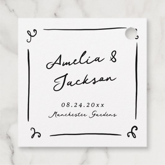 Whimsical Hand getrokken bruiloft Bedankjes Labels (Achterkant)