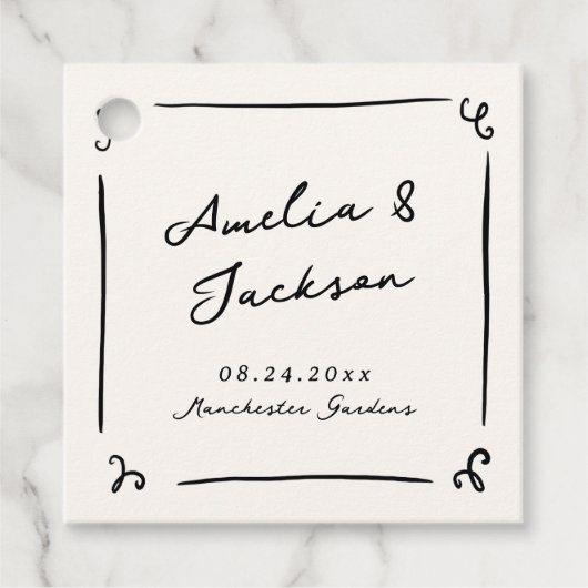 Whimsical Hand getrokken bruiloft Bedankjes Labels (Voorkant)