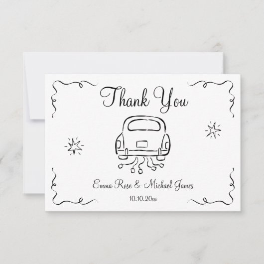 Whimsical Hand getrokken bruiloft Bedankkaart (Voorkant)