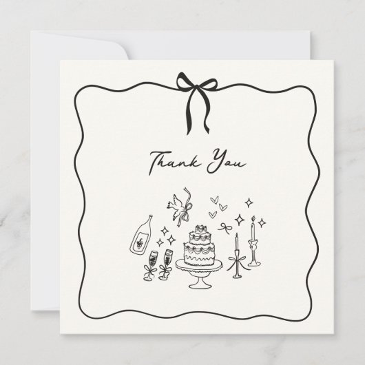 Whimsical, hand getrokken bruiloft bedankkaart (Voorkant)