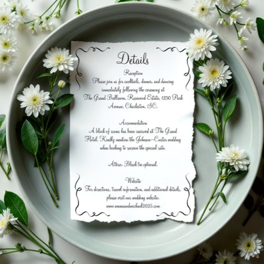 Whimsical Hand Getrokken bruiloft details Informatiekaartje