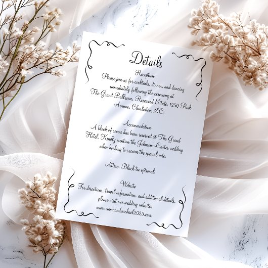 Whimsical Hand Getrokken bruiloft details Informatiekaartje