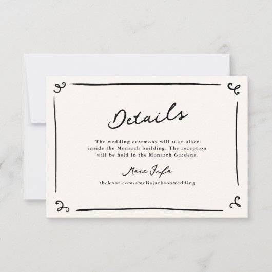 Whimsical Hand getrokken bruiloft details Kaart (Voorkant)