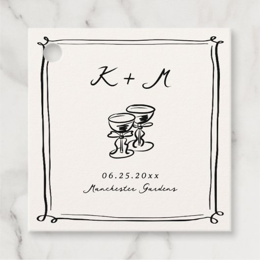 Whimsical Hand getrokken bruiloft Doodles Bedankjes Labels (Voorkant)