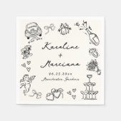 Whimsical Hand getrokken bruiloft Doodles Servet (Voorkant)
