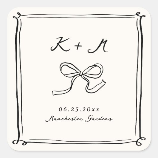 Whimsical Hand getrokken bruiloft Doodles Vierkante Sticker (Voorkant)