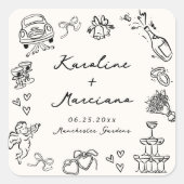 Whimsical Hand getrokken bruiloft Doodles Vierkante Sticker (Voorkant)