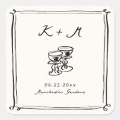 Whimsical Hand getrokken bruiloft Doodles Vierkante Sticker (Voorkant)