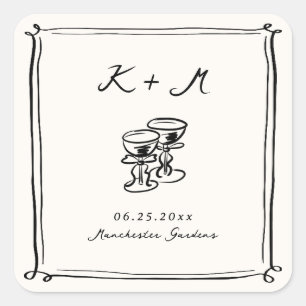 Whimsical Hand getrokken bruiloft Doodles Vierkante Sticker