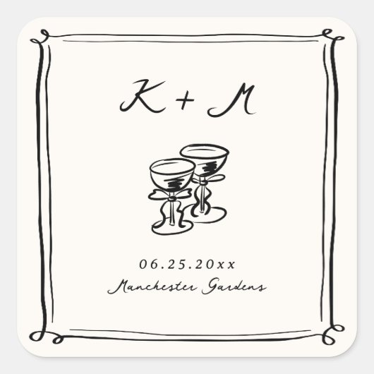 Whimsical Hand getrokken bruiloft Doodles Vierkante Sticker (Voorkant)