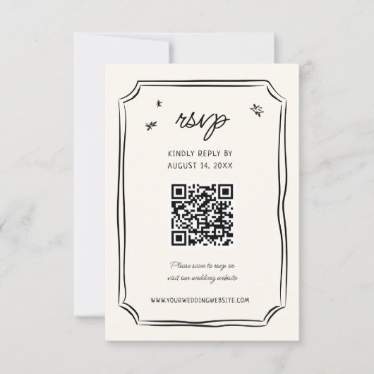 Whimsical Hand getrokken bruiloft eigenzinnige QR RSVP Kaartje (Voorkant)