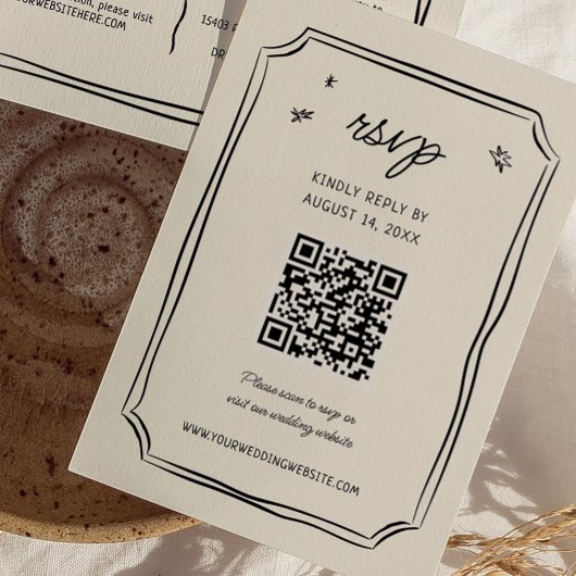 Whimsical Hand getrokken bruiloft eigenzinnige QR RSVP Kaartje