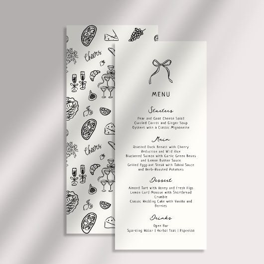 Whimsical, Hand getrokken bruiloft Flat Menu