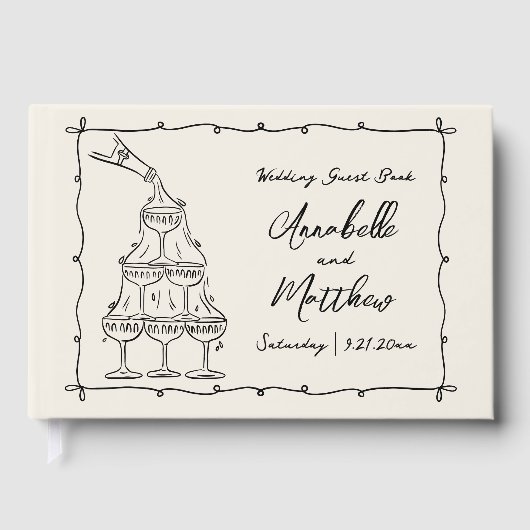Whimsical  Hand getrokken bruiloft Gastenboek (Voorkant)