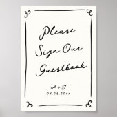 Whimsical Hand getrokken bruiloft gastenboek teken Poster (Voorkant)