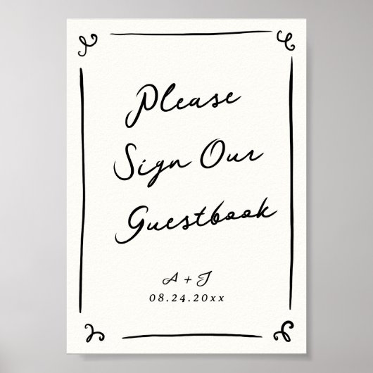 Whimsical Hand getrokken bruiloft gastenboek teken Poster (Voorkant)