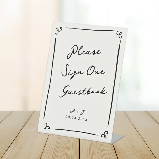 Whimsical Hand getrokken bruiloft gastenboek teken Reclamebord Met Voetstuk