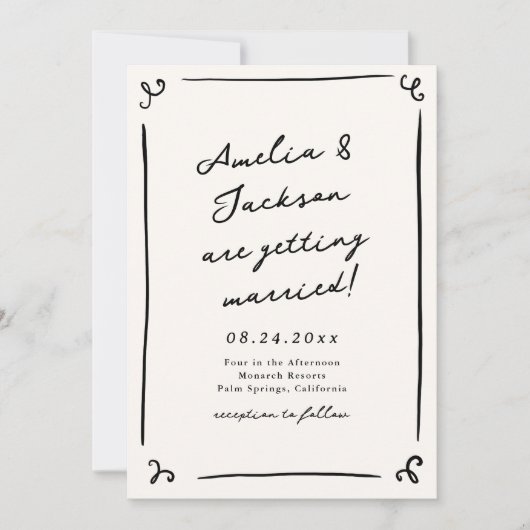 Whimsical Hand getrokken bruiloft Kaart (Voorkant)