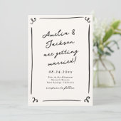 Whimsical Hand getrokken bruiloft Kaart (Staand voorkant)