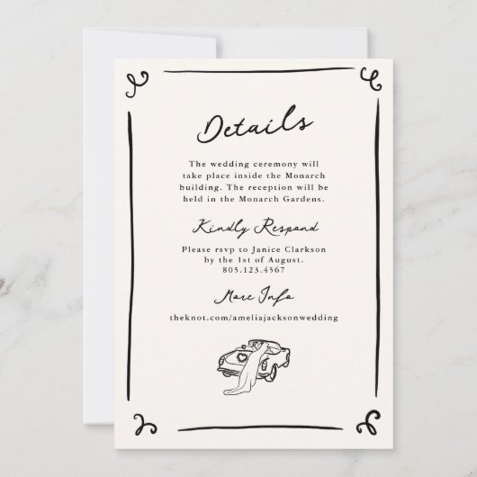 Whimsical Hand getrokken bruiloft Kaart (Achterkant)