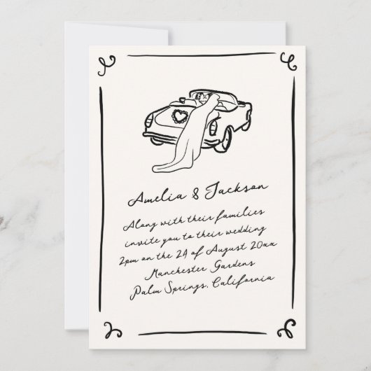 Whimsical Hand getrokken bruiloft Kaart (Voorkant)