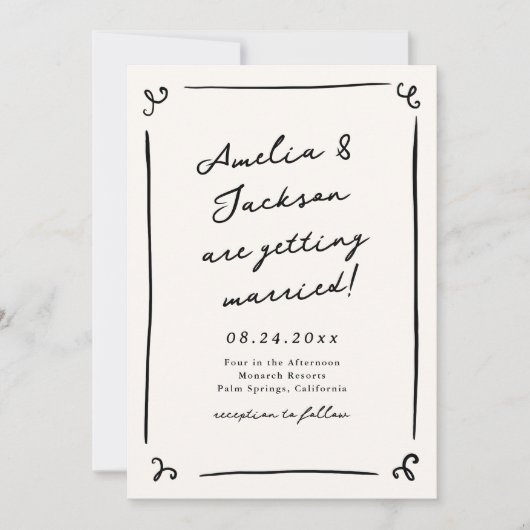 Whimsical Hand getrokken bruiloft Kaart (Voorkant)