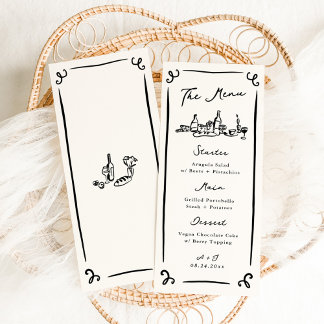 Whimsical Hand getrokken bruiloft menu