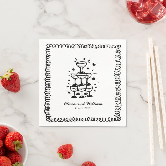 Whimsical Hand getrokken bruiloft monogram Servet (Insitu)