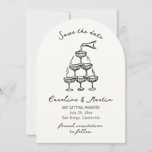 Whimsical, Hand getrokken bruiloft opslaan van de Kaart (Voorkant)