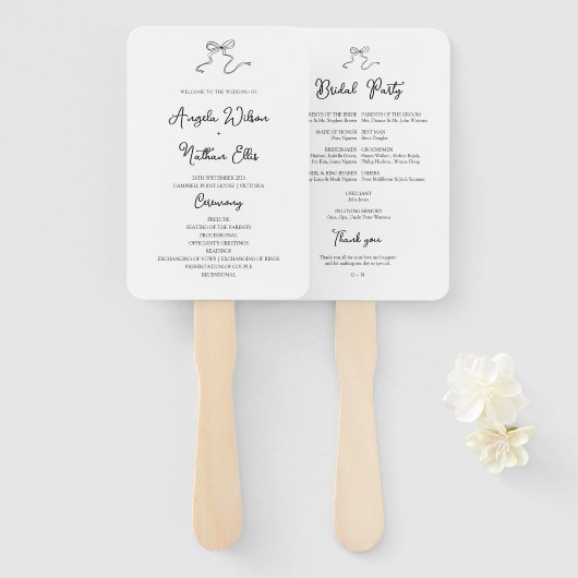 Whimsical Hand getrokken bruiloft programma Fan Handwaaier (Voorkant en achterkant)