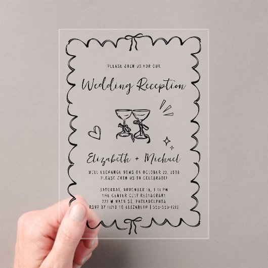 Whimsical Hand getrokken bruiloft receptie Acryl Uitnodigingen (Insitu (Draagbaar))