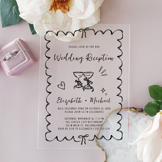 Whimsical Hand getrokken bruiloft receptie Acryl Uitnodigingen