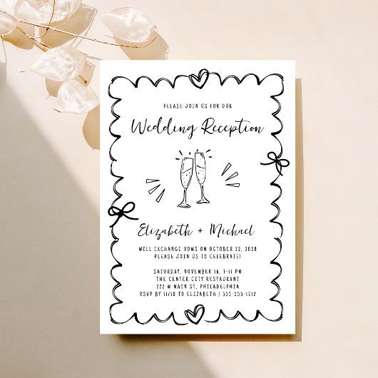 Whimsical Hand getrokken bruiloft receptie Kaart