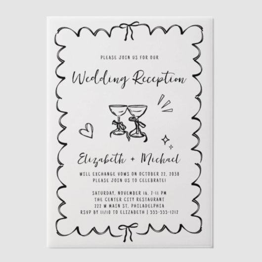 Whimsical Hand getrokken bruiloft receptie Vellum Uitnodigingen (Voorkant)