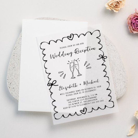 Whimsical Hand getrokken bruiloft receptie Vellum Uitnodigingen