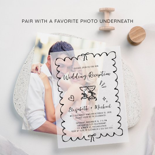 Whimsical Hand getrokken bruiloft receptie Vellum Uitnodigingen