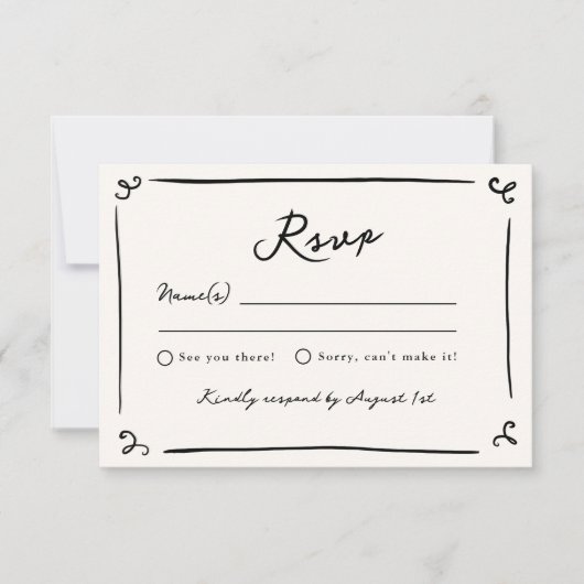Whimsical Hand getrokken bruiloft RSVP Kaart (Voorkant)