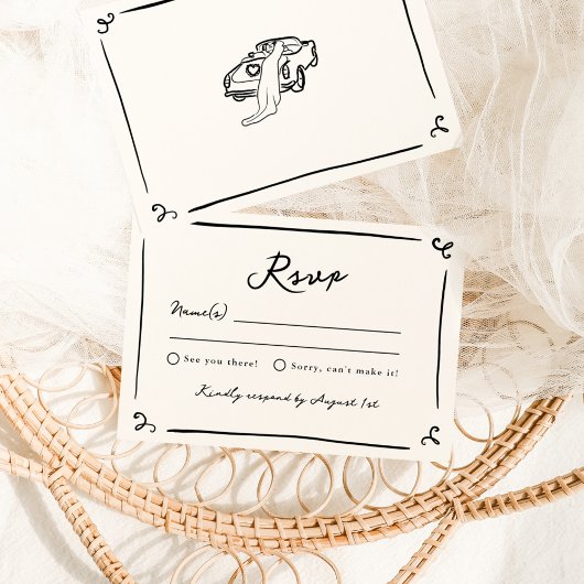 Whimsical Hand getrokken bruiloft RSVP Kaart