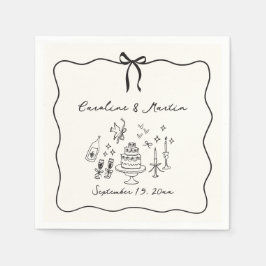 Whimsical, hand getrokken bruiloft servetten