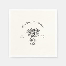 Whimsical, hand getrokken bruiloft servetten