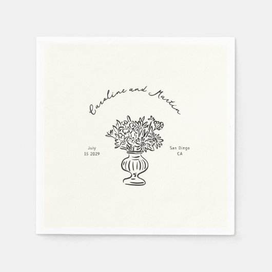 Whimsical, hand getrokken bruiloft servetten (Voorkant)