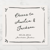 Whimsical Hand getrokken bruiloft Sparkling Wijnetiket (Enkel label)