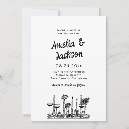 Whimsical Hand getrokken bruiloft uitnodiging (Voorkant)