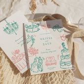 Whimsical Hand getrokken bruiloft uitnodiging turq