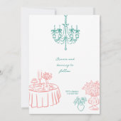 Whimsical Hand getrokken bruiloft uitnodiging turq (Achterkant)