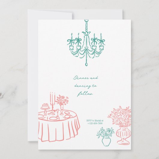 Whimsical Hand getrokken bruiloft uitnodiging turq (Achterkant)